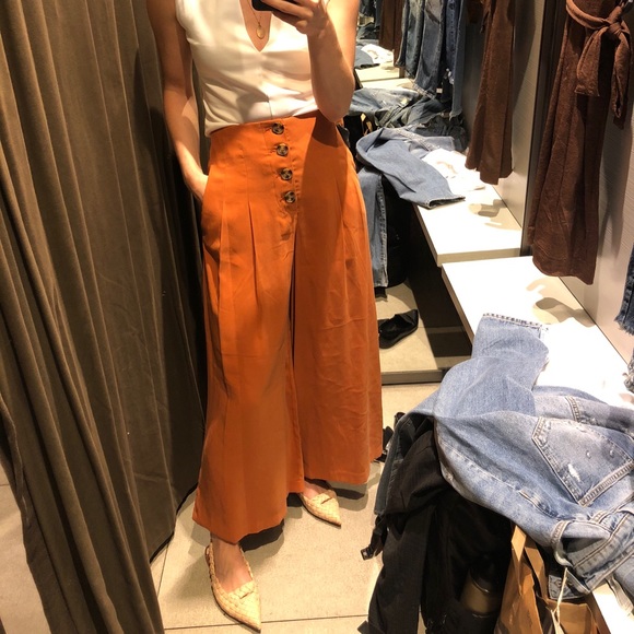 Zara orange wide leg button front palazzo pants - Picture 4 of 4